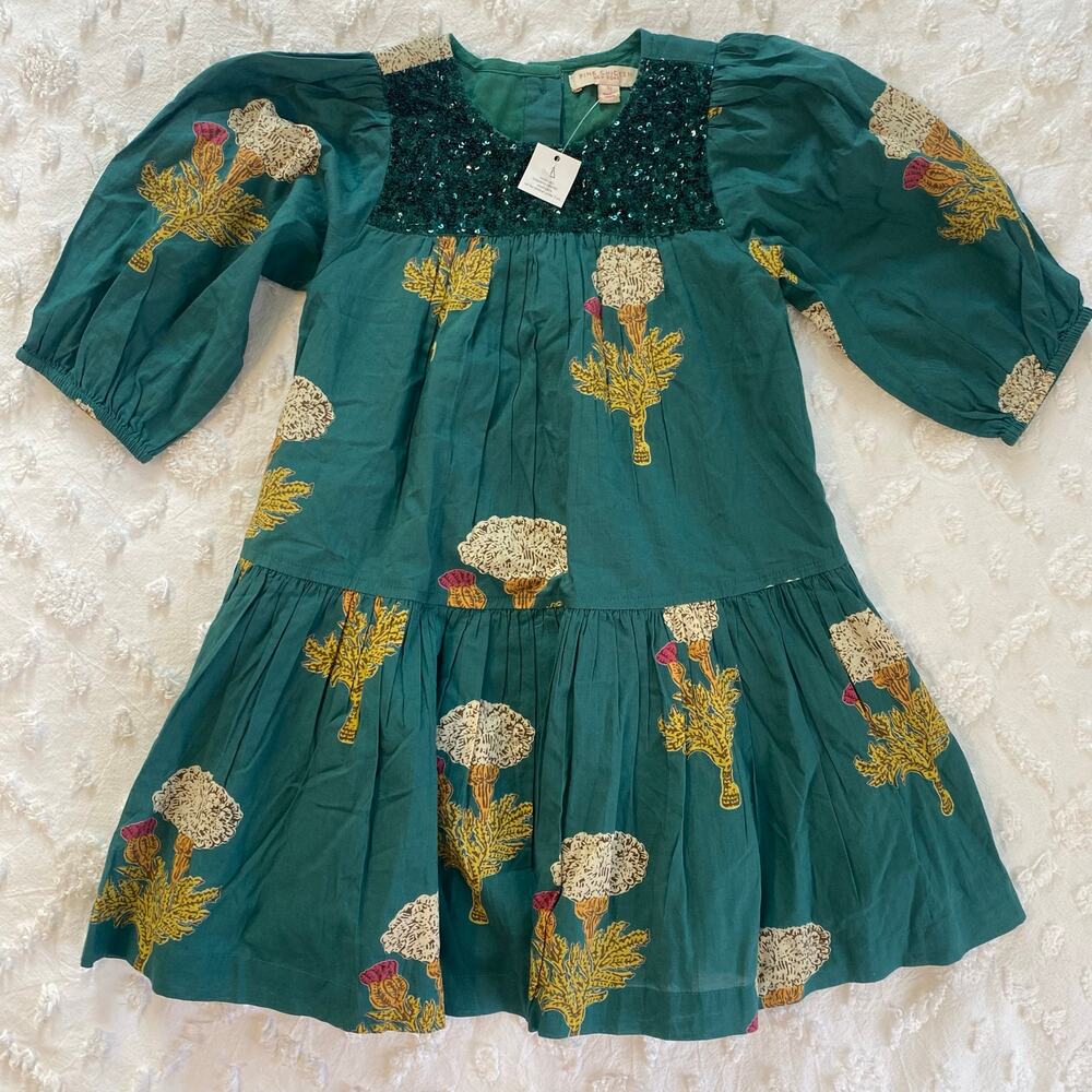 Pink Chicken Fiona Dress Girls Size 5Y Emerald Marigold Floral Sequins Boho